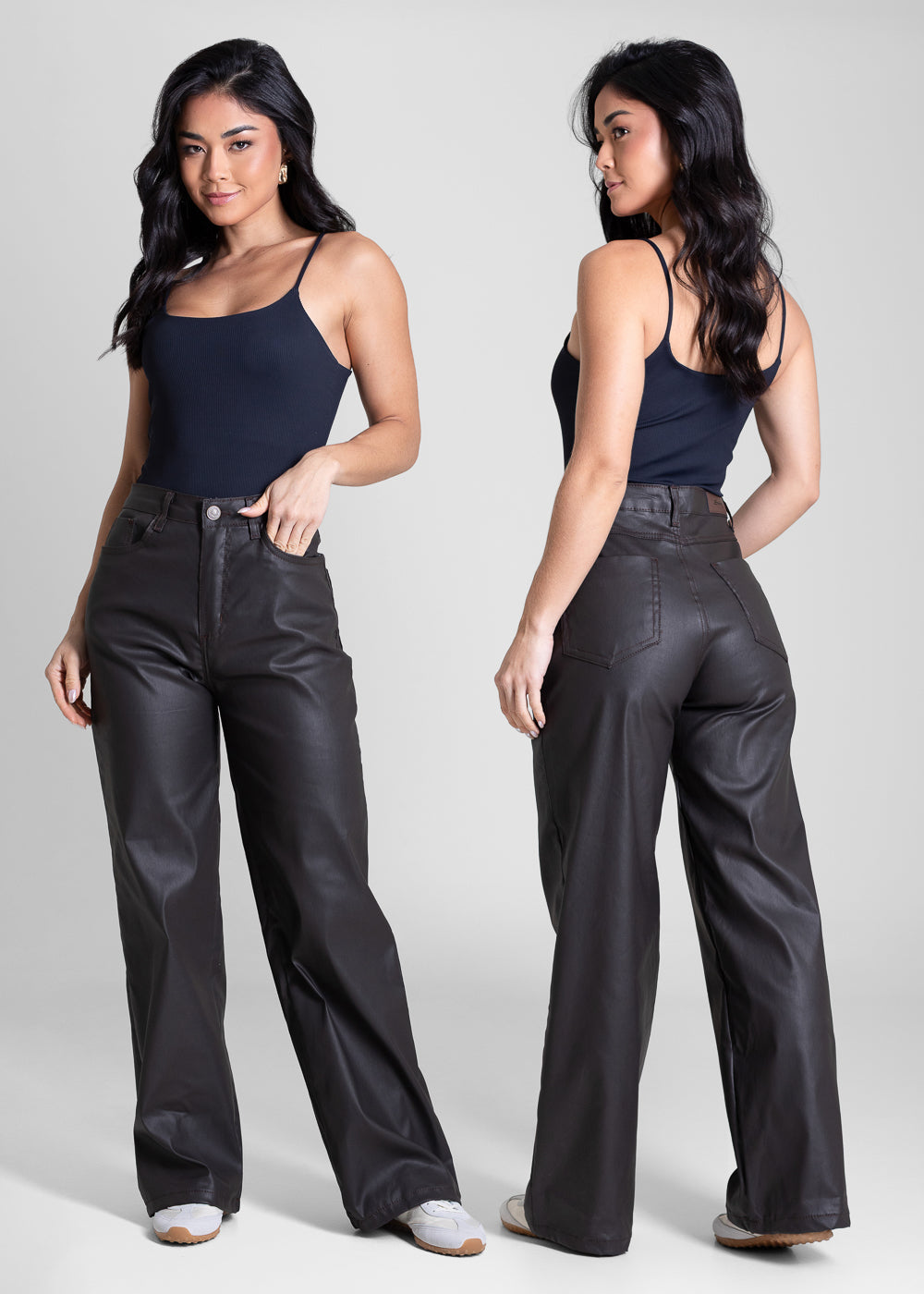 Calça Resinada Sawary Wide Leg Petit - 283774 MARROM
