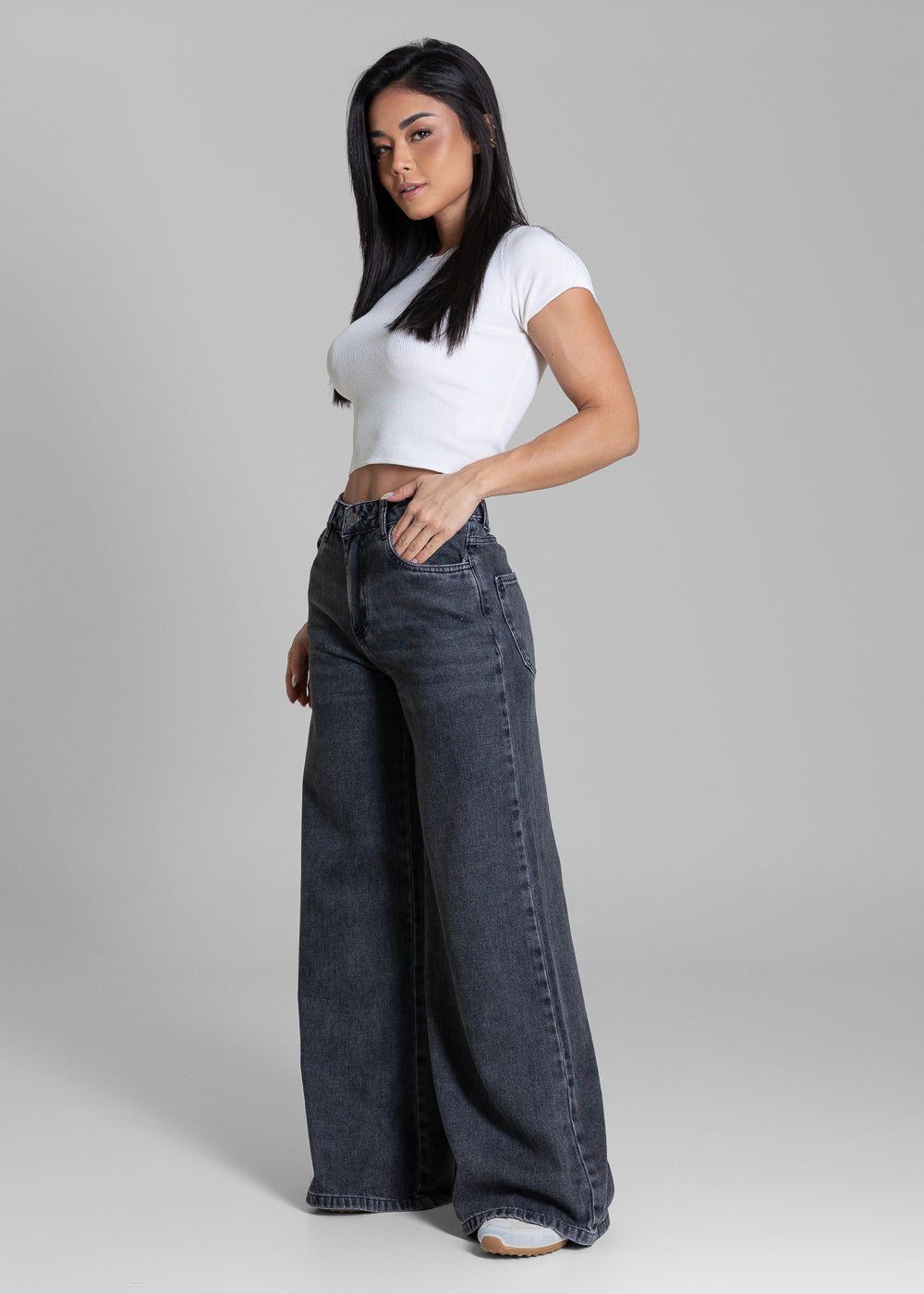 Calça Jeans Sawary Super Wide Leg Petit -283778 PRETO