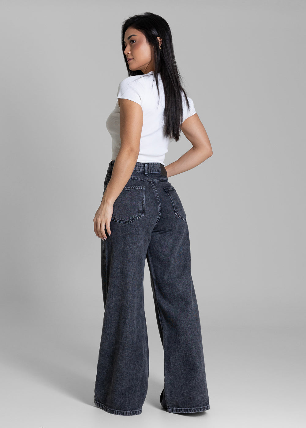 Calça Jeans Sawary Super Wide Leg Petit -283778 PRETO