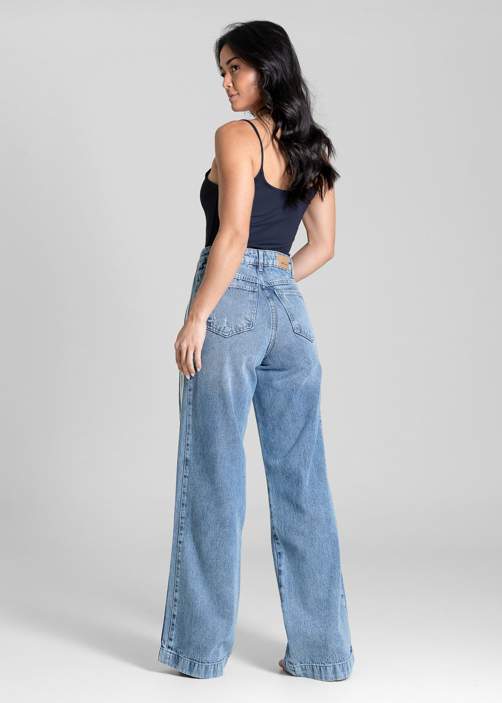 Calça Jeans Sawary Wide Leg Listras Laterais - 283780 AZUL