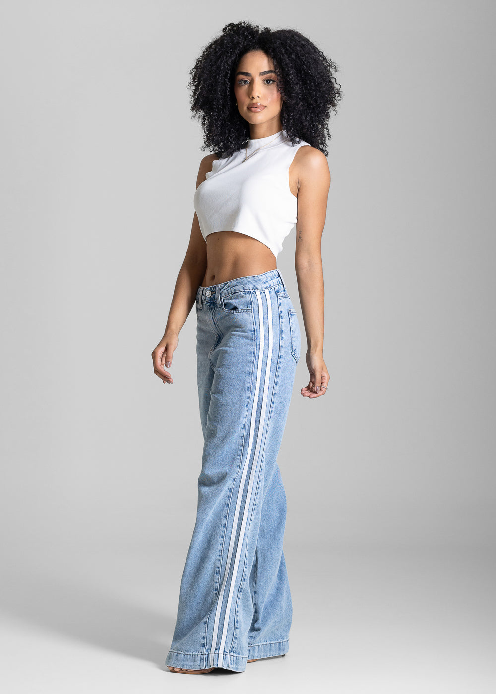 Calça Jeans Sawary Wide Leg Listras - 283781 AZUL