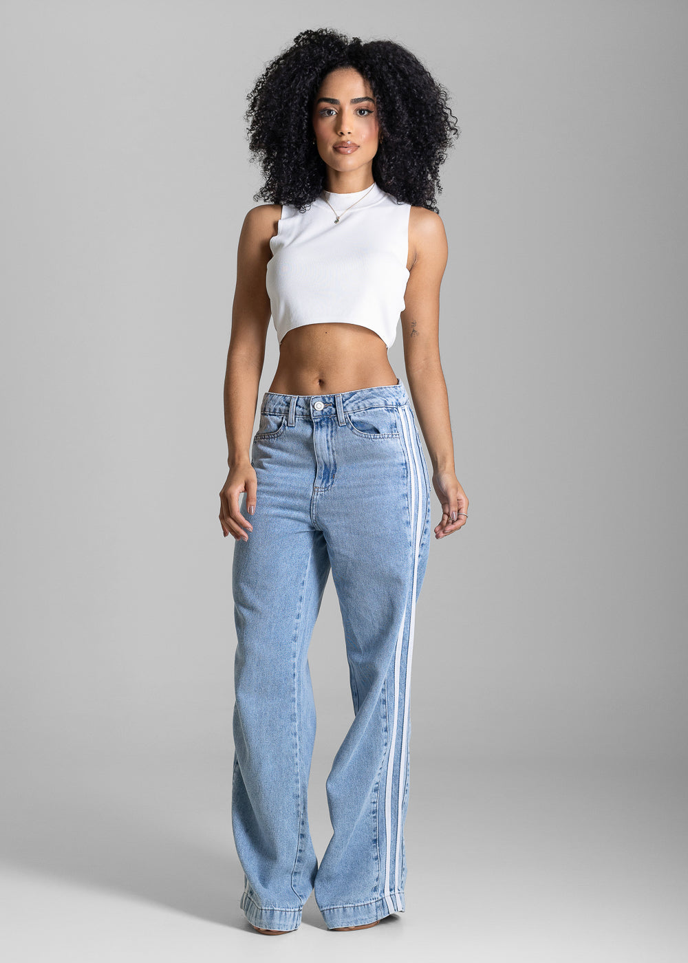 Calça Jeans Sawary Wide Leg Listras - 283781 AZUL