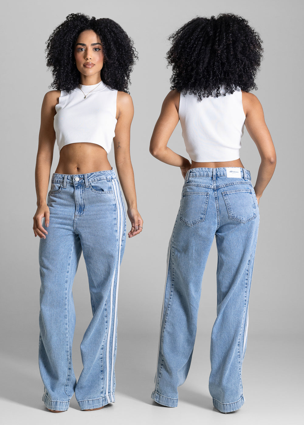 Calça Jeans Sawary Wide Leg Listras - 283781 AZUL