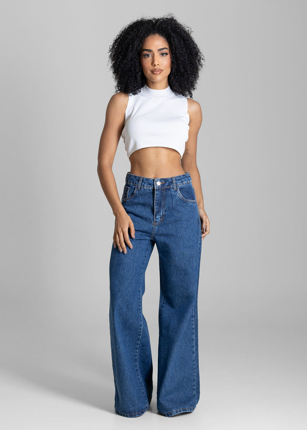 Calça Jeans Sawary Super Wide Leg Petit - 283782 AZUL