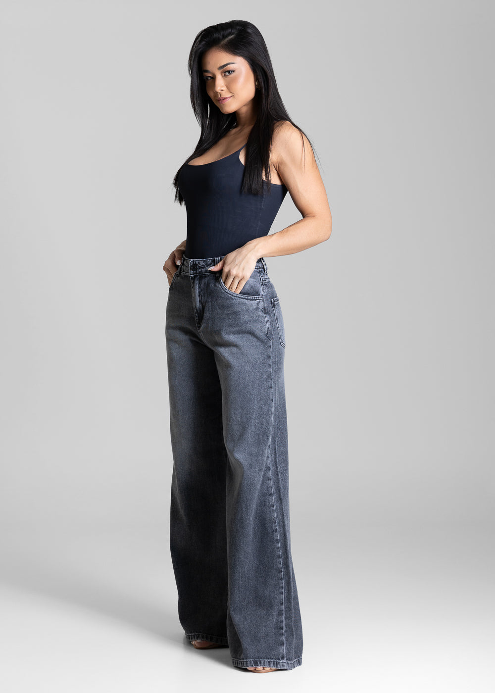 Calça Jeans Sawary Wide Leg - 283820 PRETO