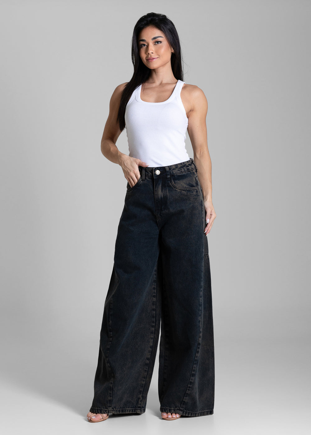 Calça Jeans Sawary Balloon Dirty Wash - 283824 PRETO