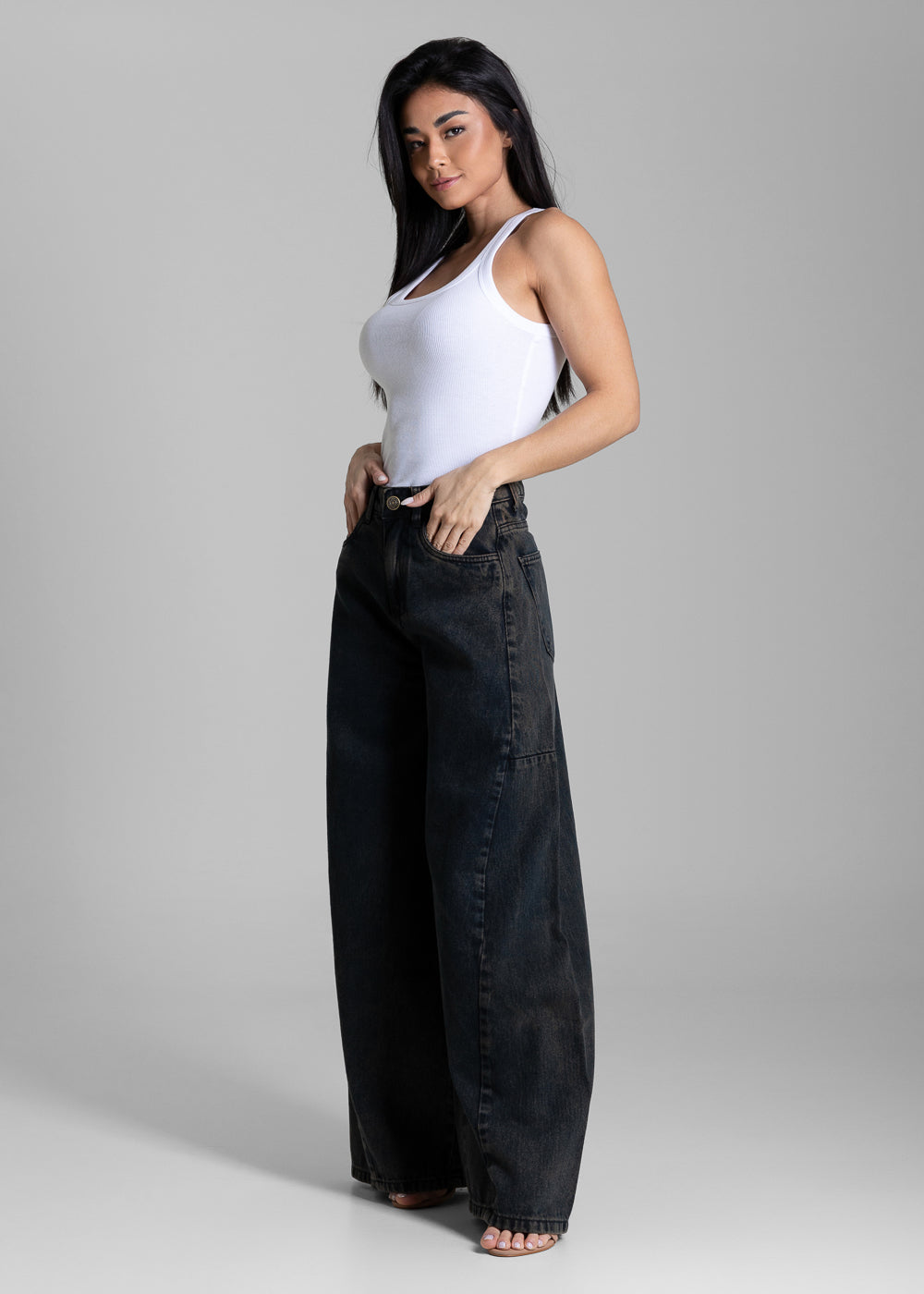 Calça Jeans Sawary Balloon Dirty Wash - 283824 PRETO