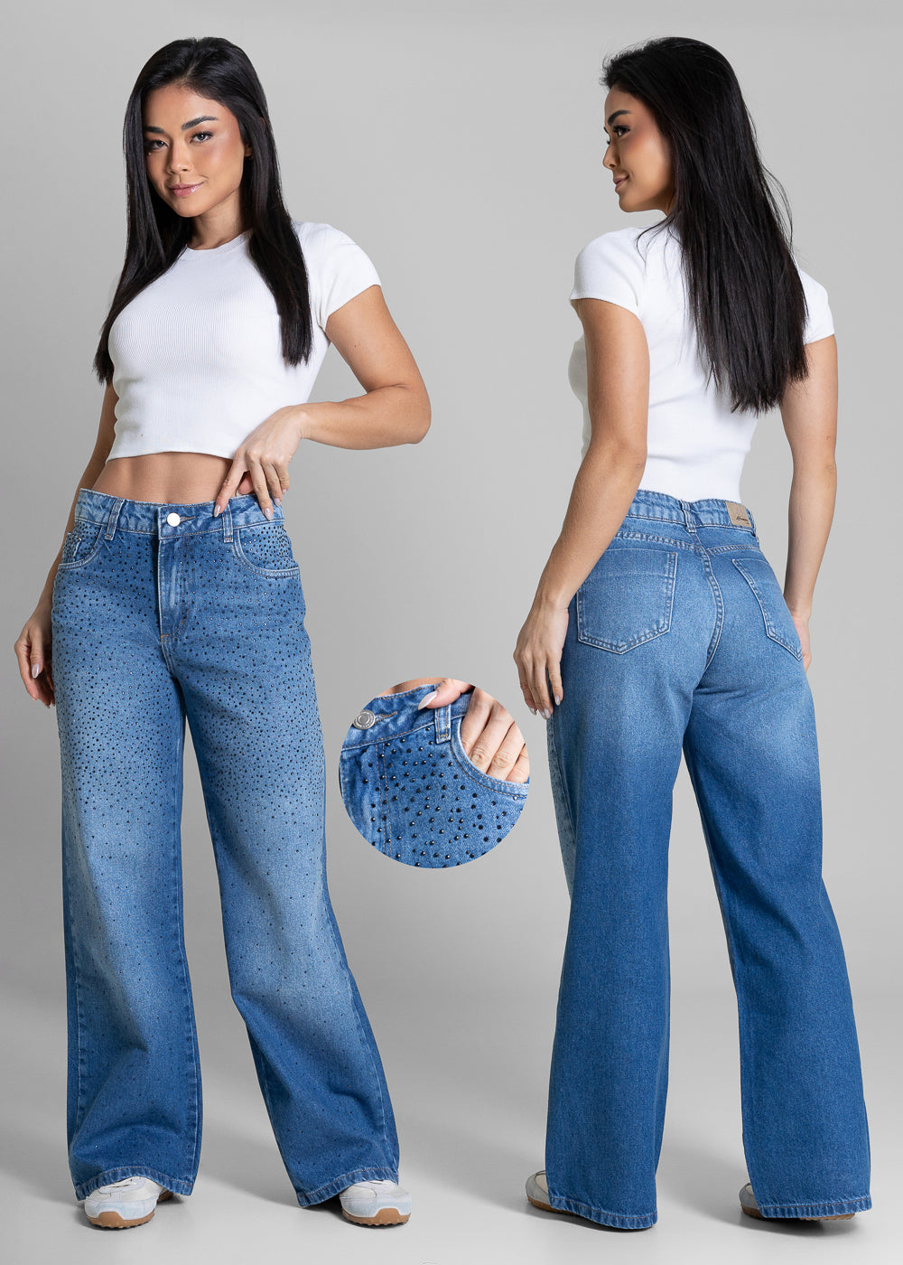 Calça Jeans Sawary Wide Leg Petit Brilho - 283842 AZUL