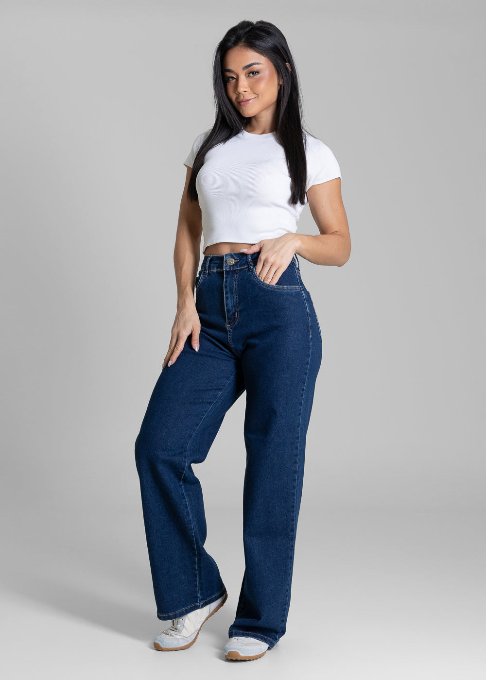 Calça Jeans Sawary Wide Leg Petit Listras Laterais - 283850 AZUL