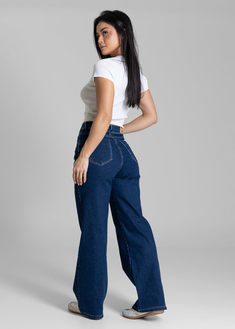 Calça Jeans Sawary Wide Leg Petit Listras Laterais - 283850 AZUL