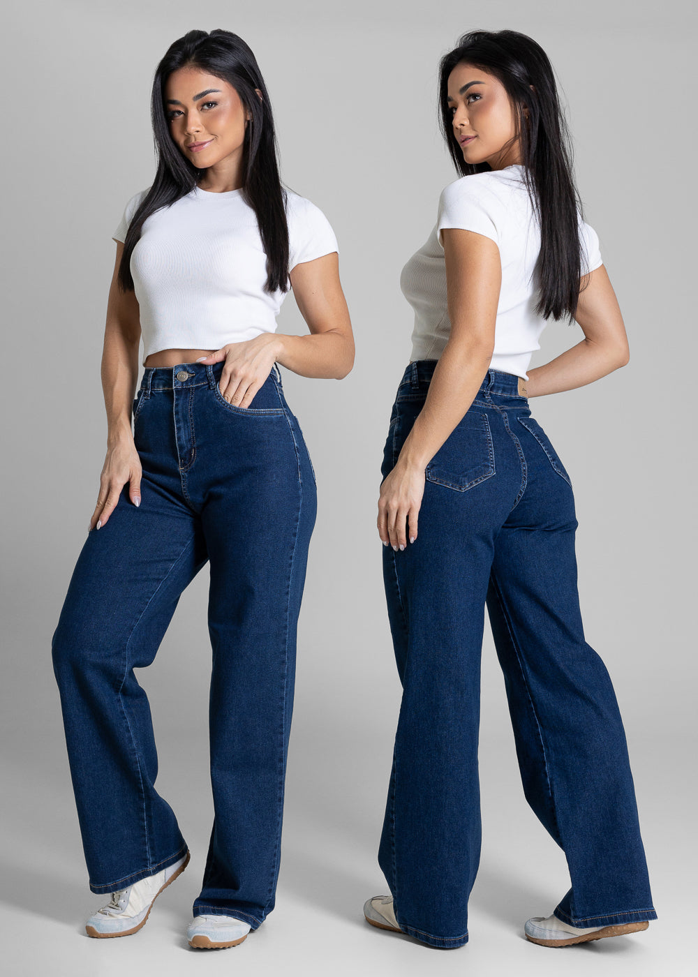 Calça Jeans Sawary Wide Leg Petit Listras Laterais - 283850 AZUL