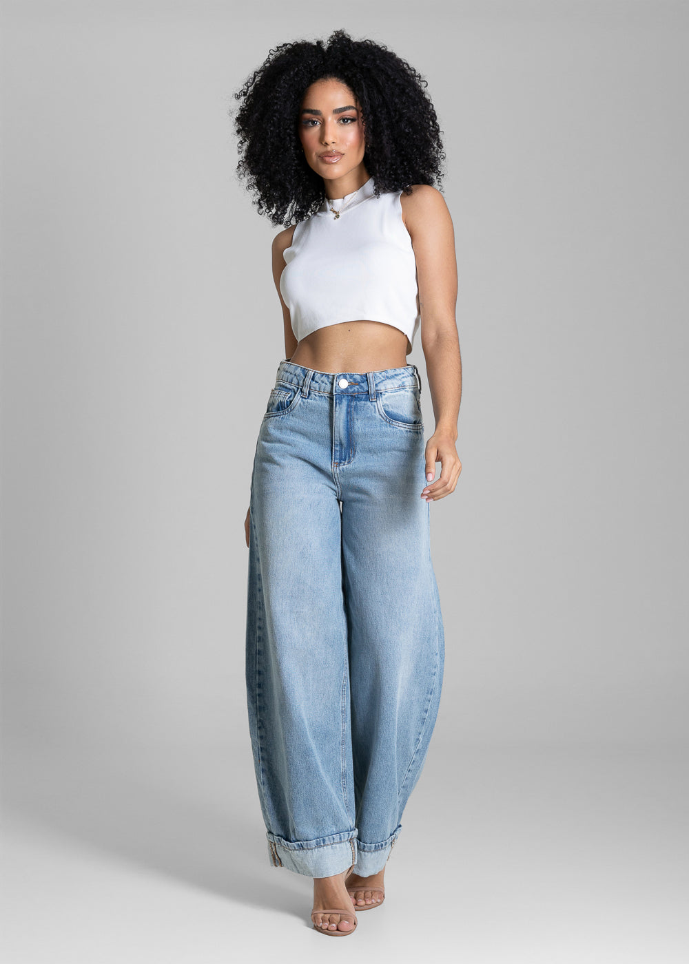 Calça Jeans Sawary Balloon Barra Dobrada - 283862 AZUL