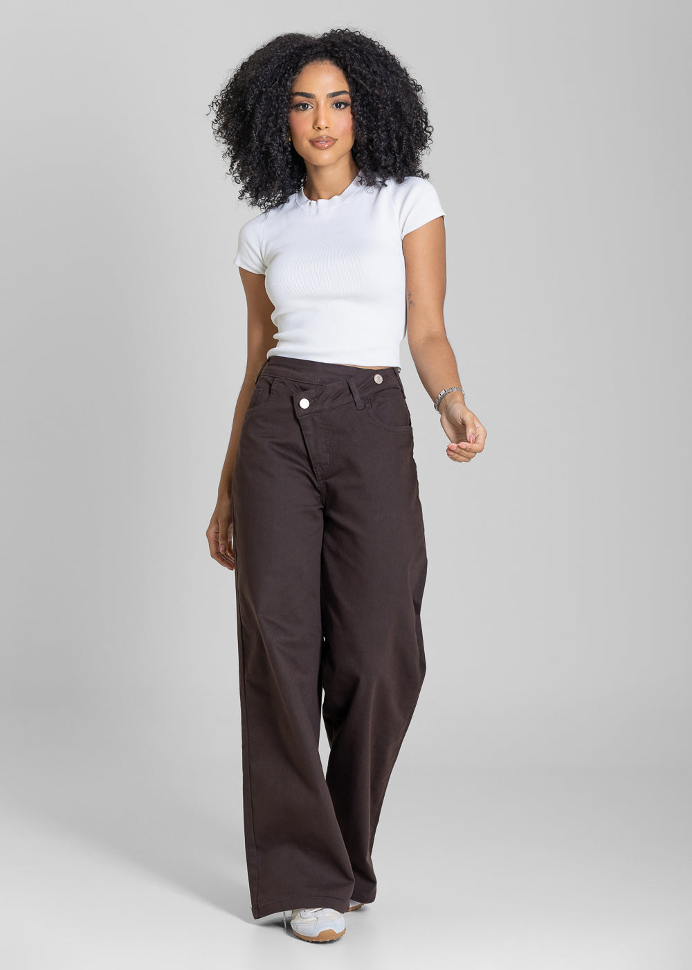 Calça Sarja Sawary Wide Leg Petit t Cós Transpassado - 283878 MARROM