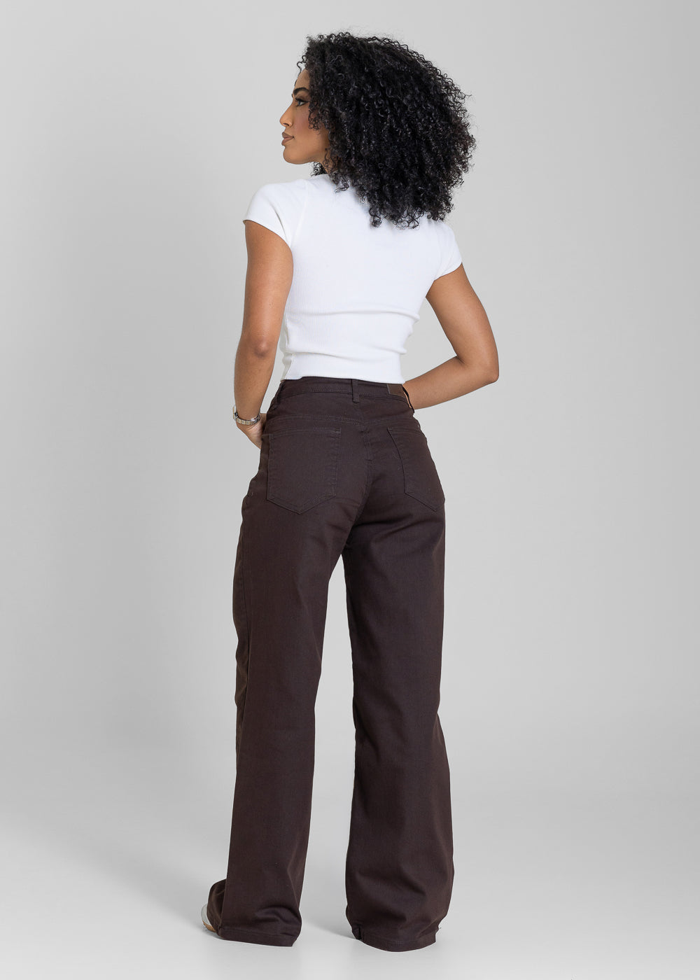 Calça Sarja Sawary Wide Leg Petit t Cós Transpassado - 283878 MARROM
