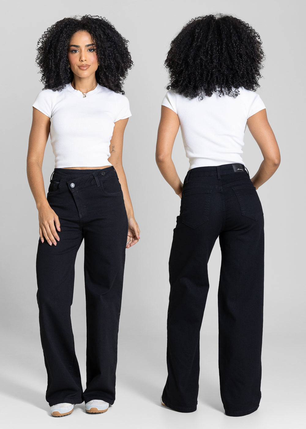 Calça Sarja Sawary Wide Leg Petit Cós Transpassado - 283879 PRETO
