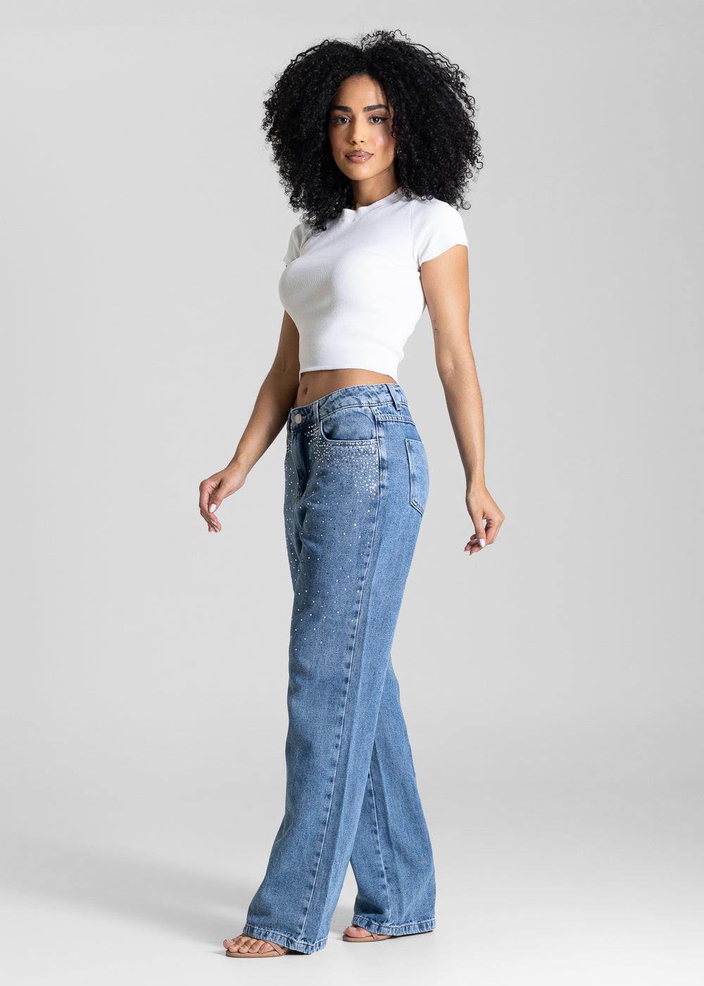 Calça Jeans Sawary Reta Brilho -283905 AZUL