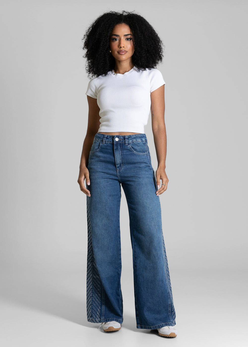 Calça Jeans Sawary Wide Leg Petit Brilho - 283918 AZUL