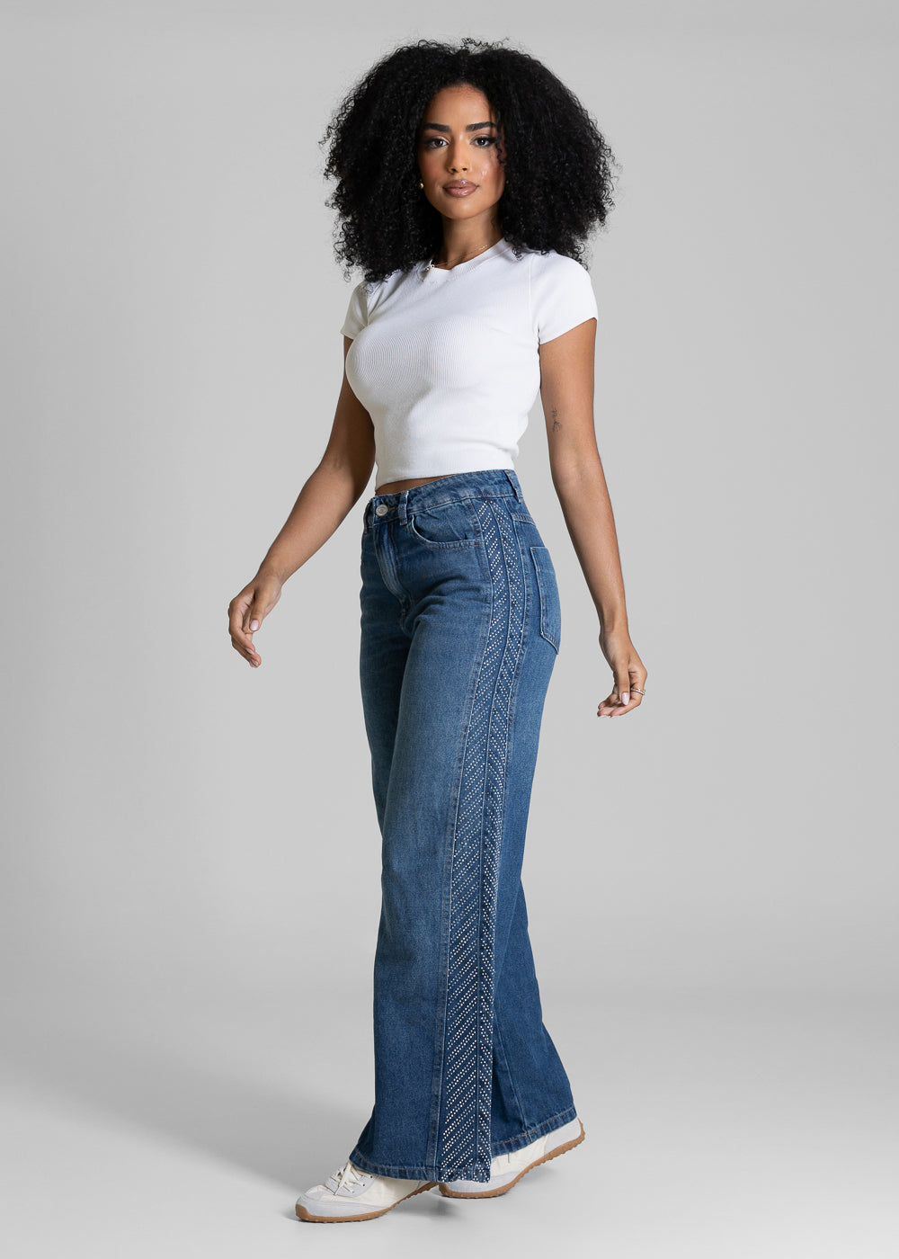 Calça Jeans Sawary Wide Leg Petit Brilho - 283918 AZUL