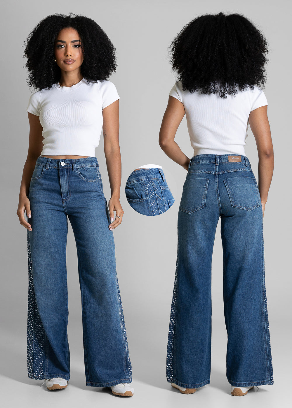 Calça Jeans Sawary Wide Leg Petit Brilho - 283918 AZUL