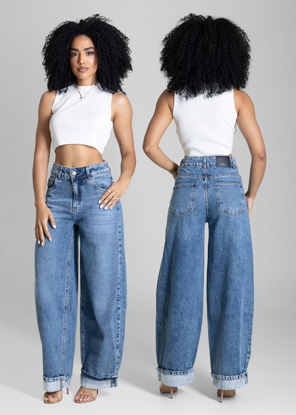 Calça Jeans Sawary Balloon Dobrada - 283927 AZUL