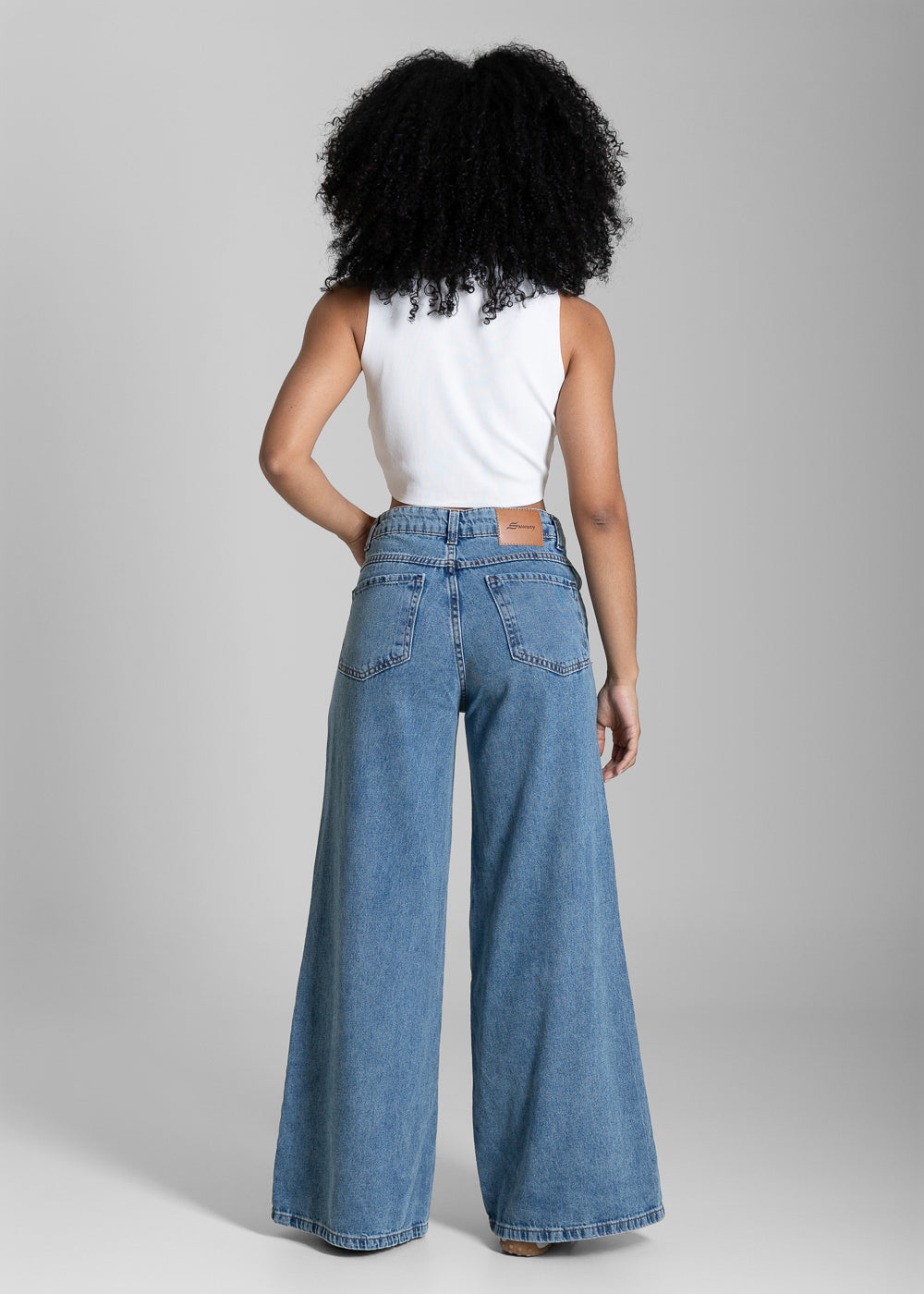 Calça Jeans Sawary Super Wide Leg Petit - 283970 AZUL
