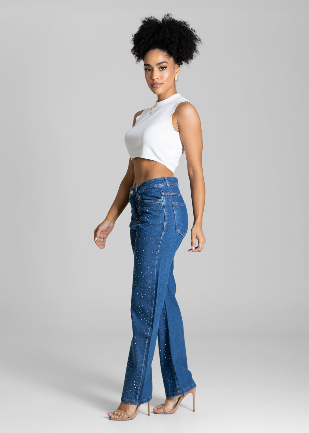 Calça Jeans Sawary Reta Brilho - 284000 AZUL