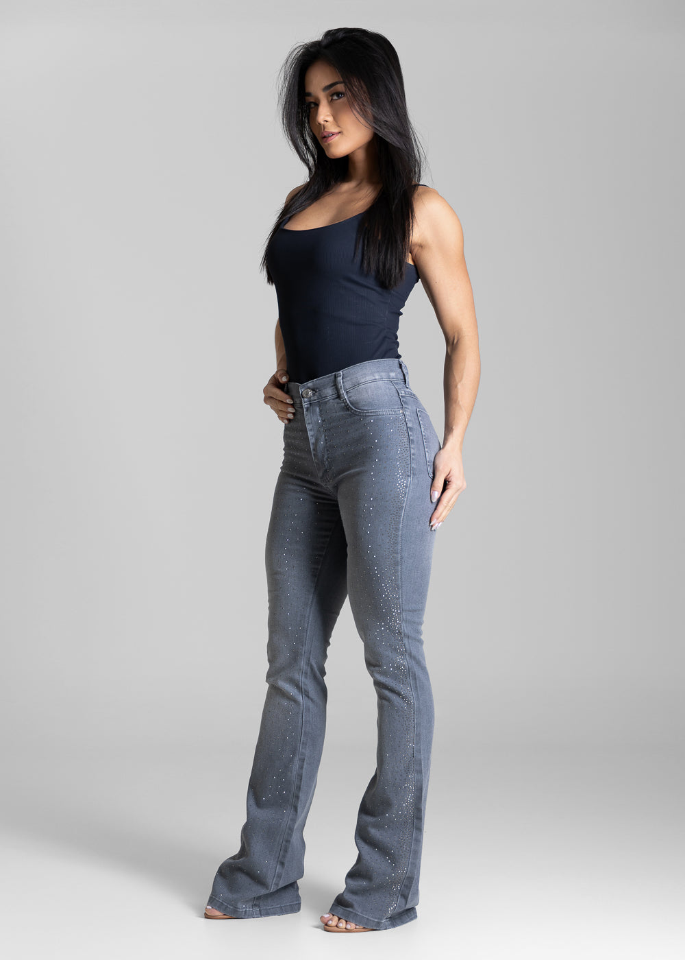 Calça jeans Sawary Boot Cut Brilho - 284001 CINZA
