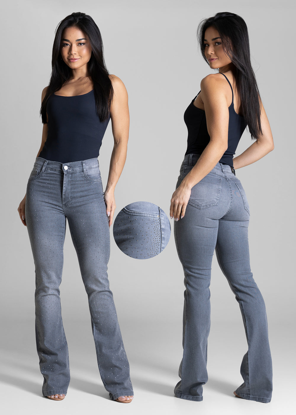 Calça jeans Sawary Boot Cut Brilho - 284001 CINZA