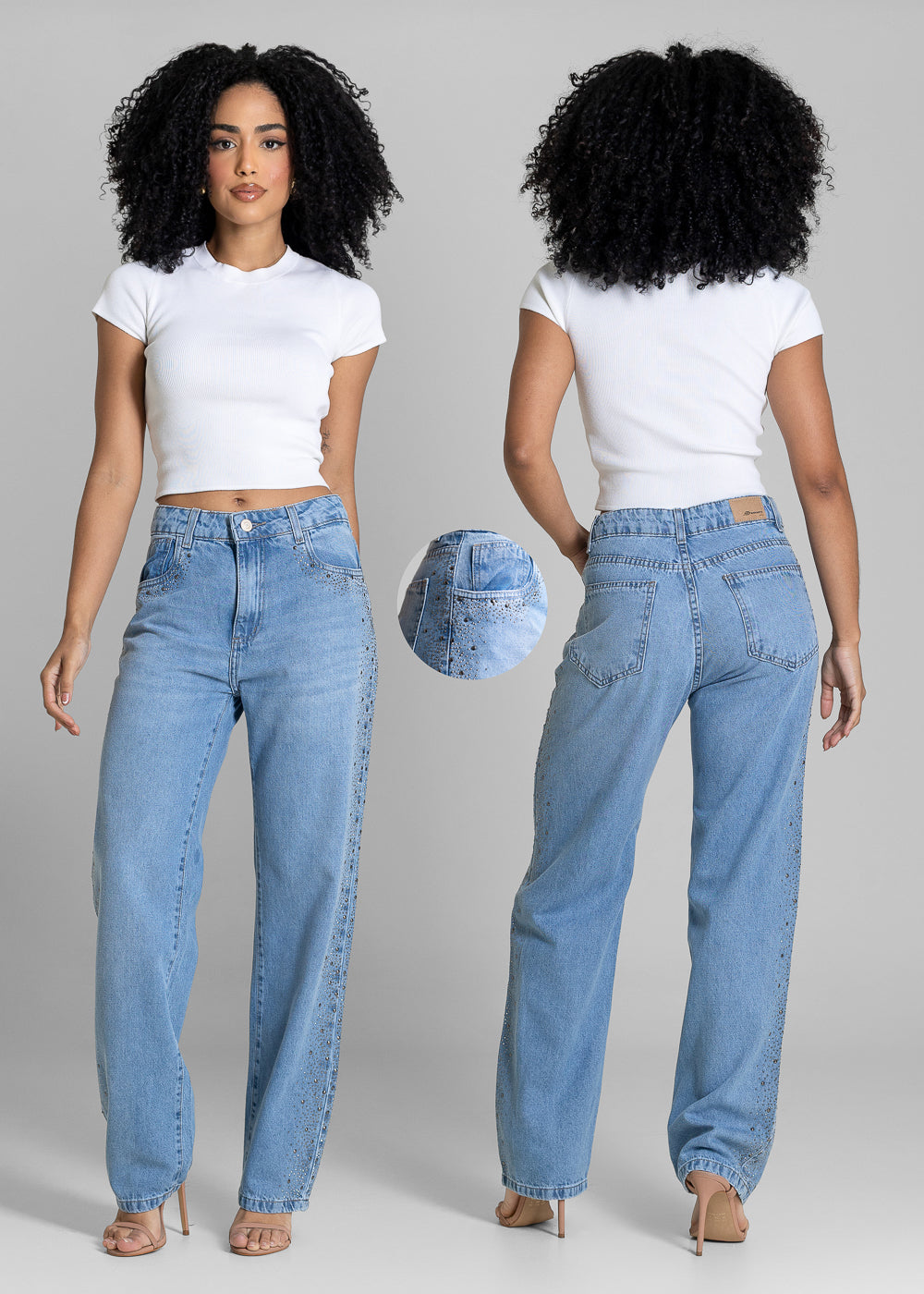 Calça Jeans Sawary Reta Brilho - 284011 AZUL