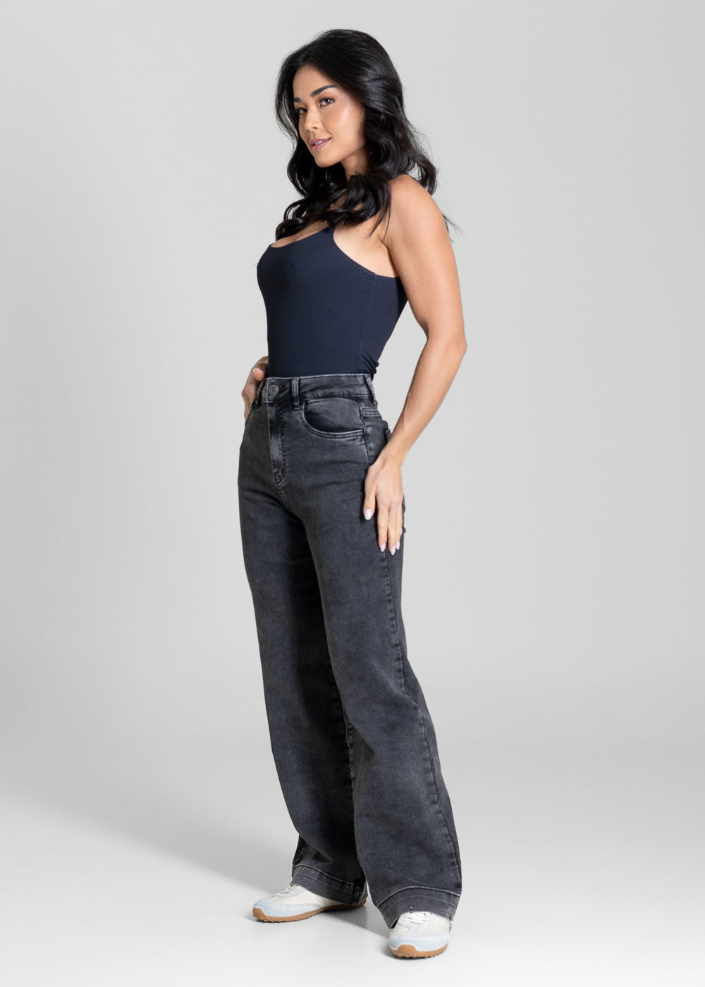 Calça Jeans Sawary Wide Leg Petit - 284079 PRETO
