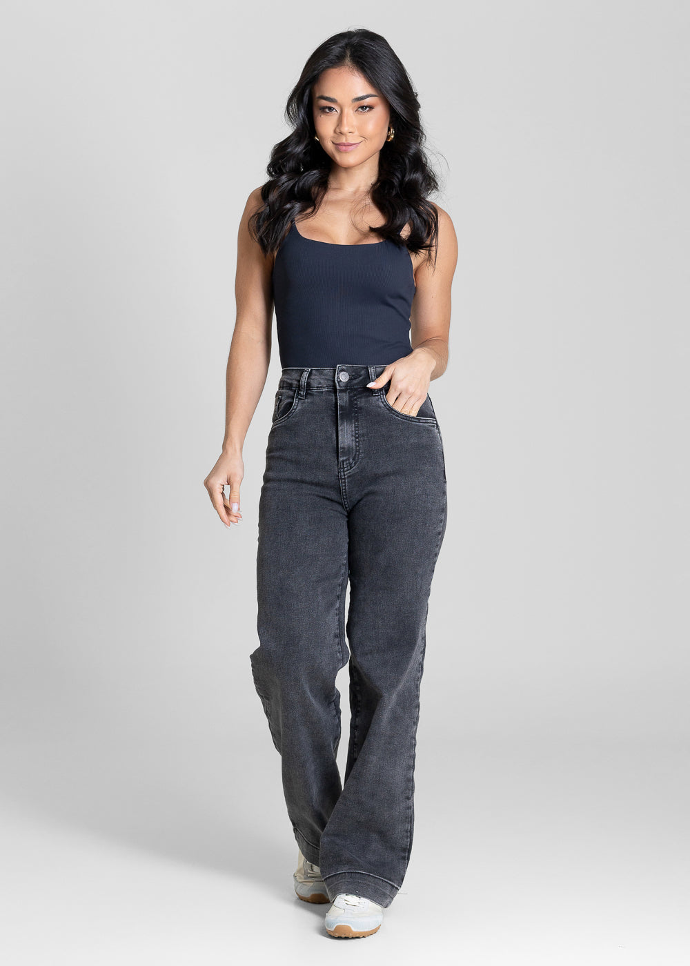 Calça Jeans Sawary Wide Leg Petit - 284079 PRETO