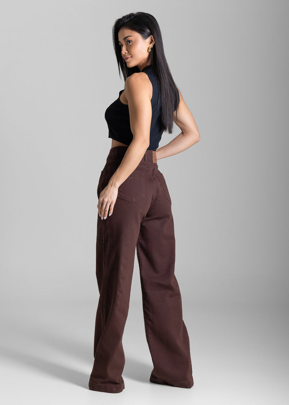 Calça Sarja Sawary Wide Leg - 284117 MARROM