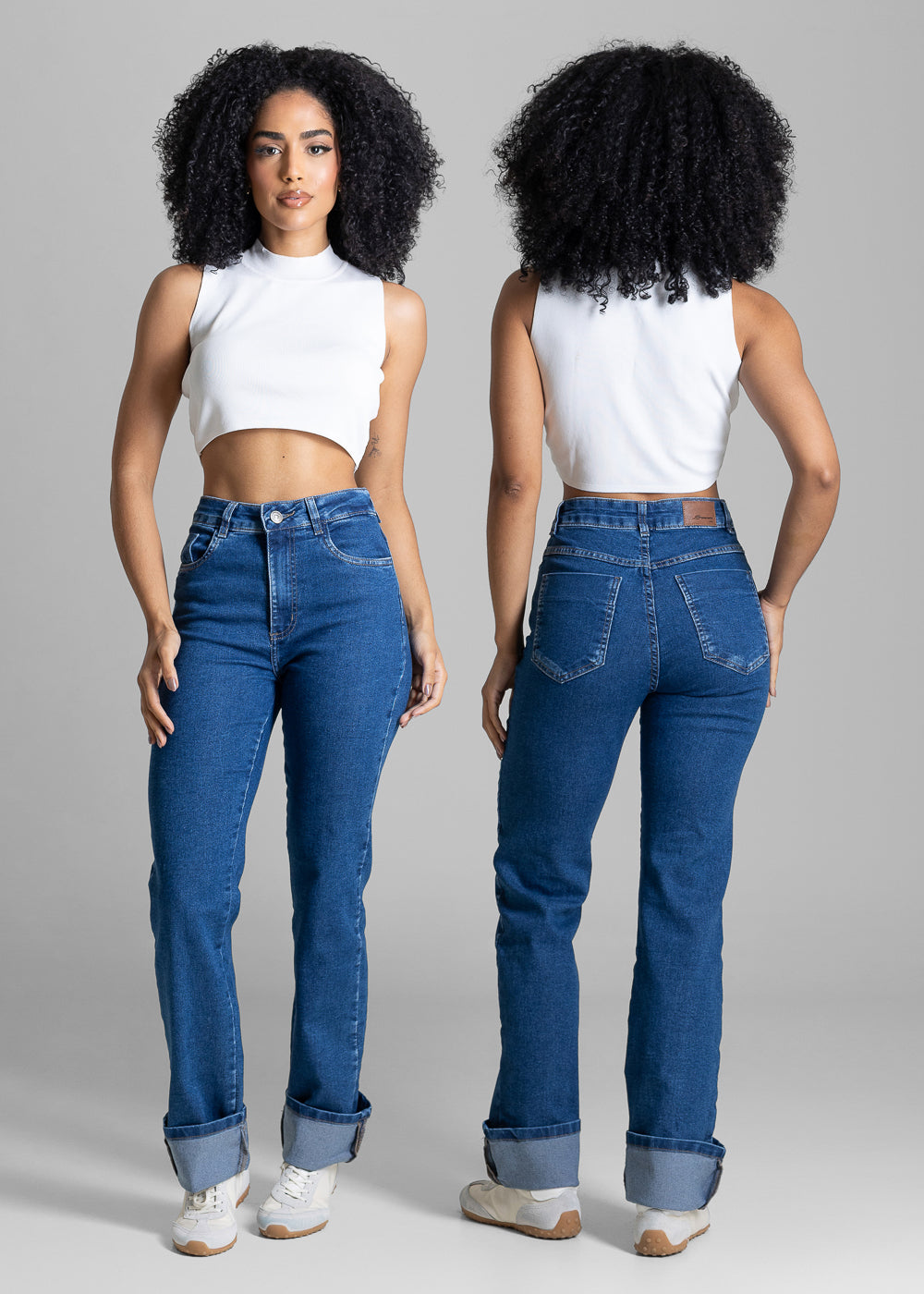Calça Jeans Sawary Reta Petit Barra Dobrável - 284120 AZUL
