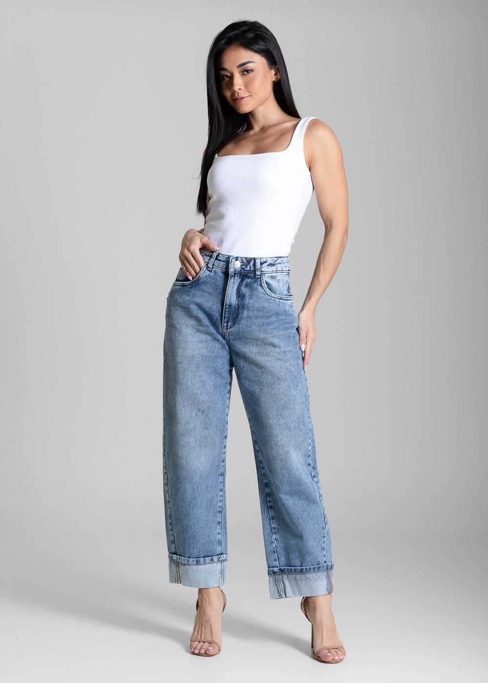 Calça Jeans Sawary Barrel Dobrada - 284180 AZUL