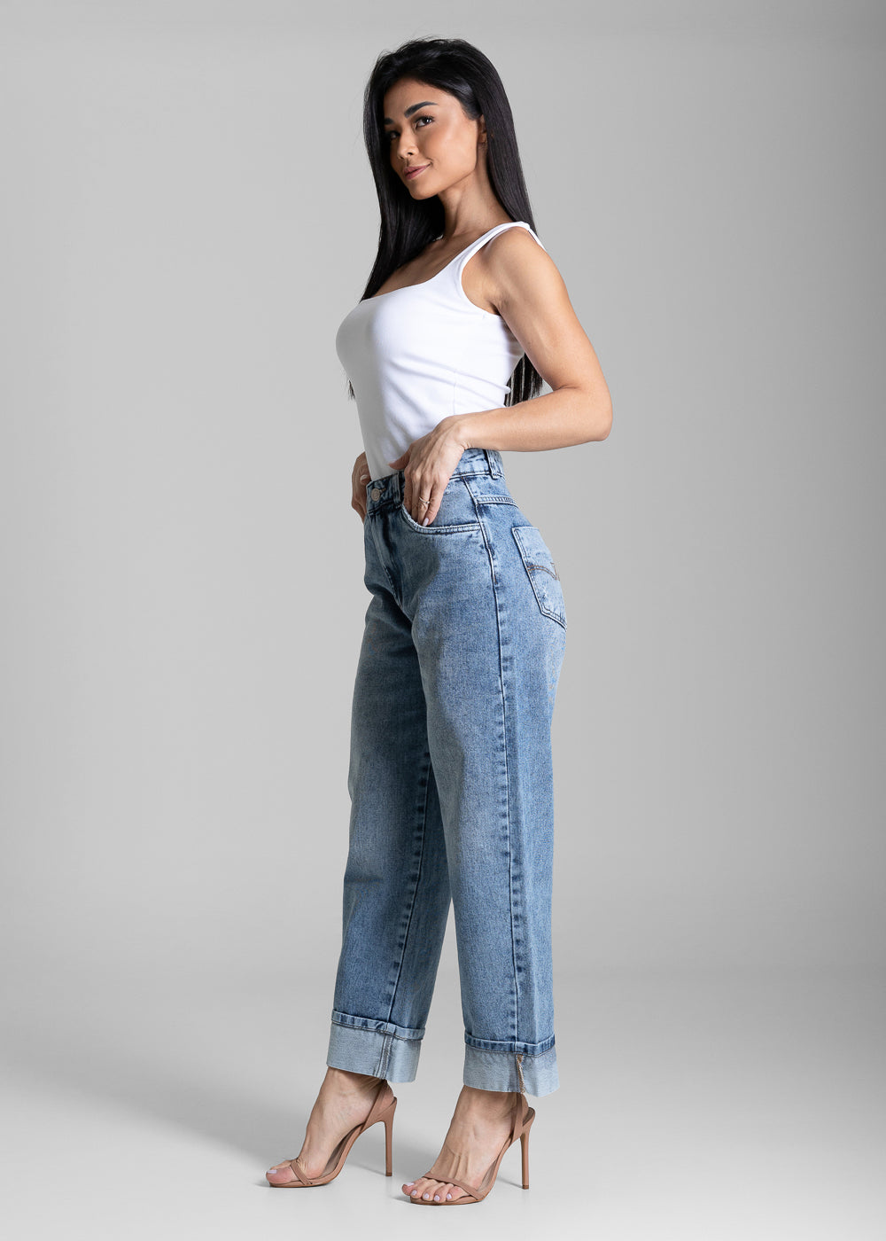 Calça Jeans Sawary Barrel Dobrada - 284180 AZUL