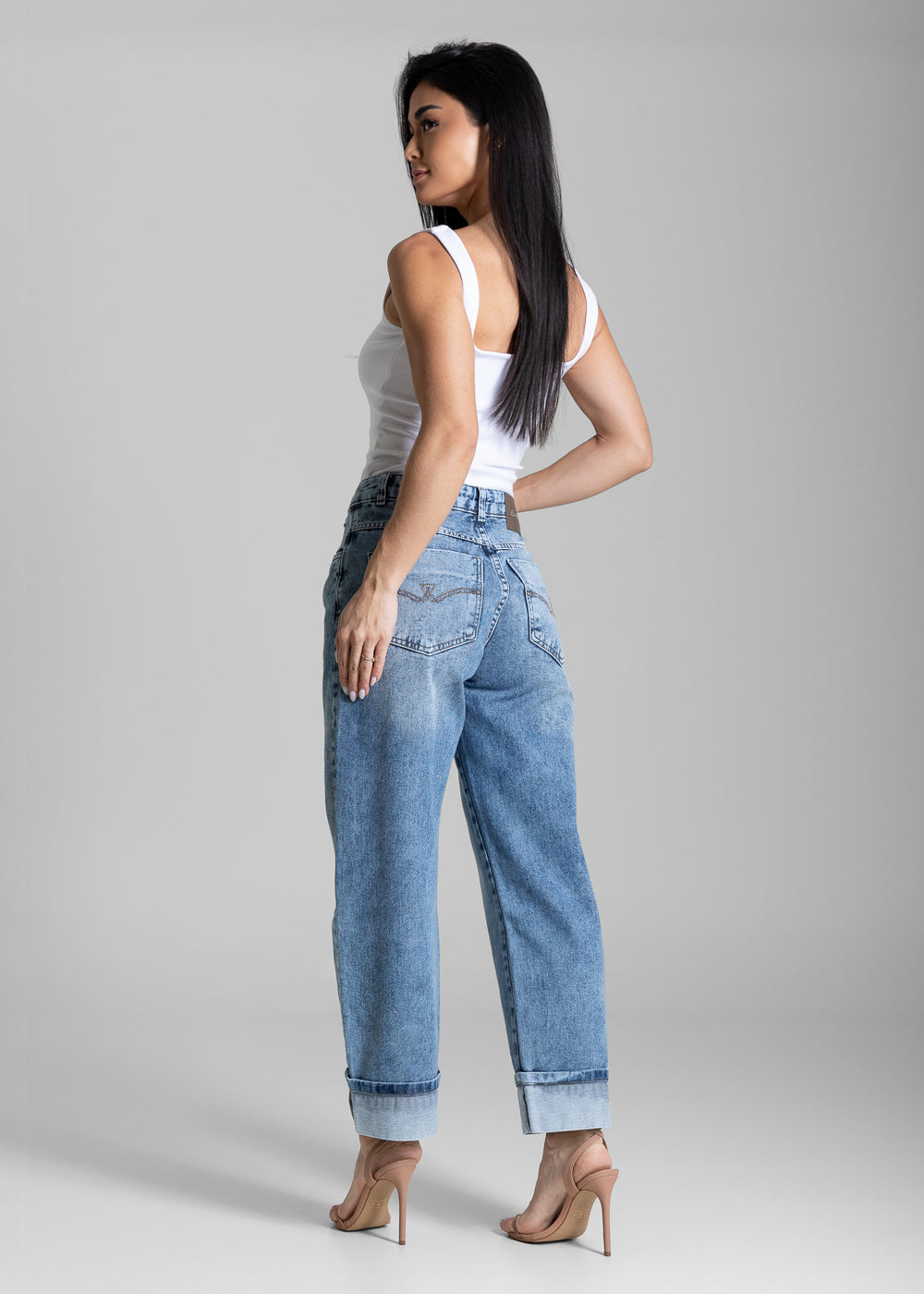 Calça Jeans Sawary Barrel Dobrada - 284180 AZUL