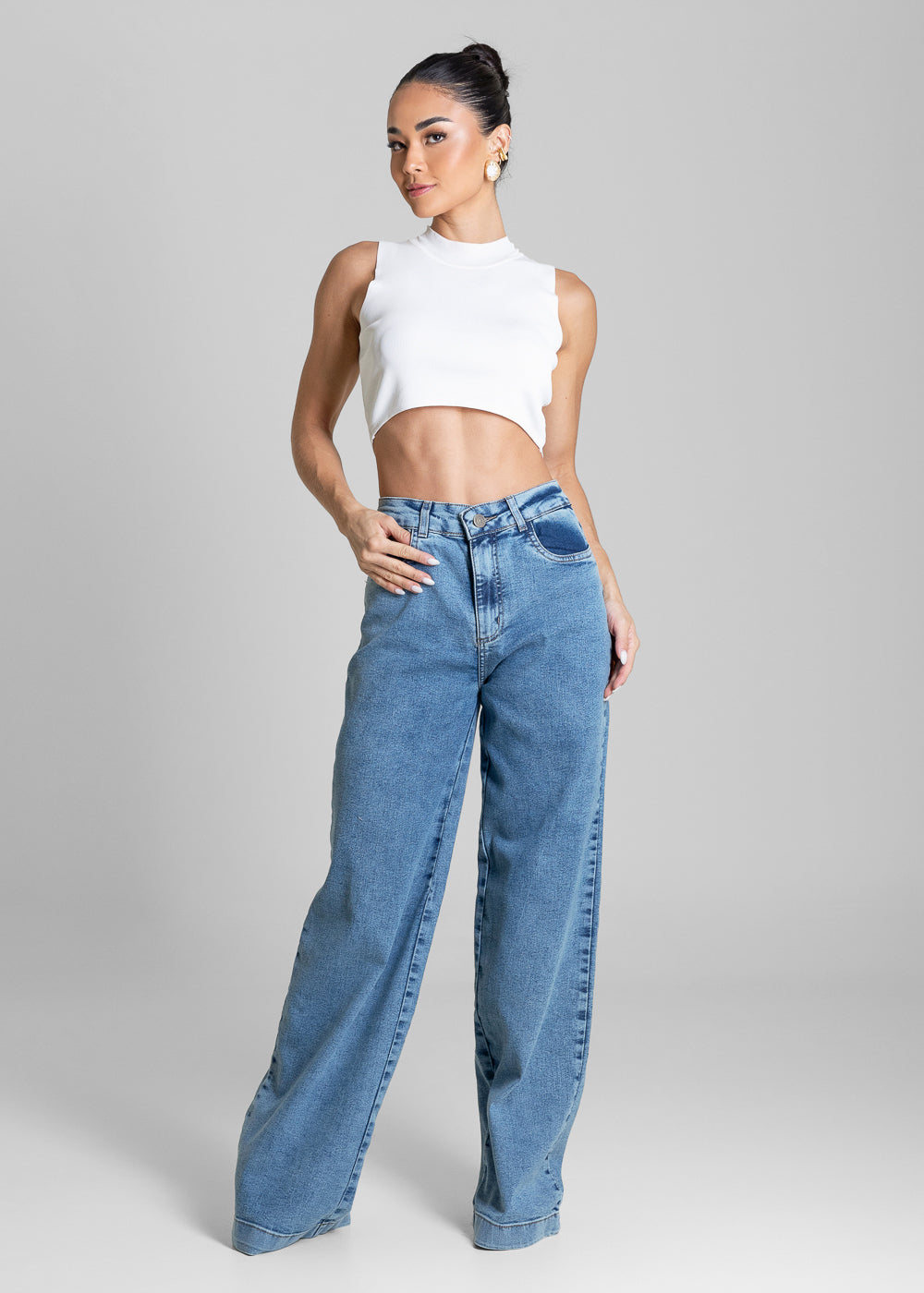 Calça Jeans Sawary Wide Leg - 284230 BLUE BLACK LEVE