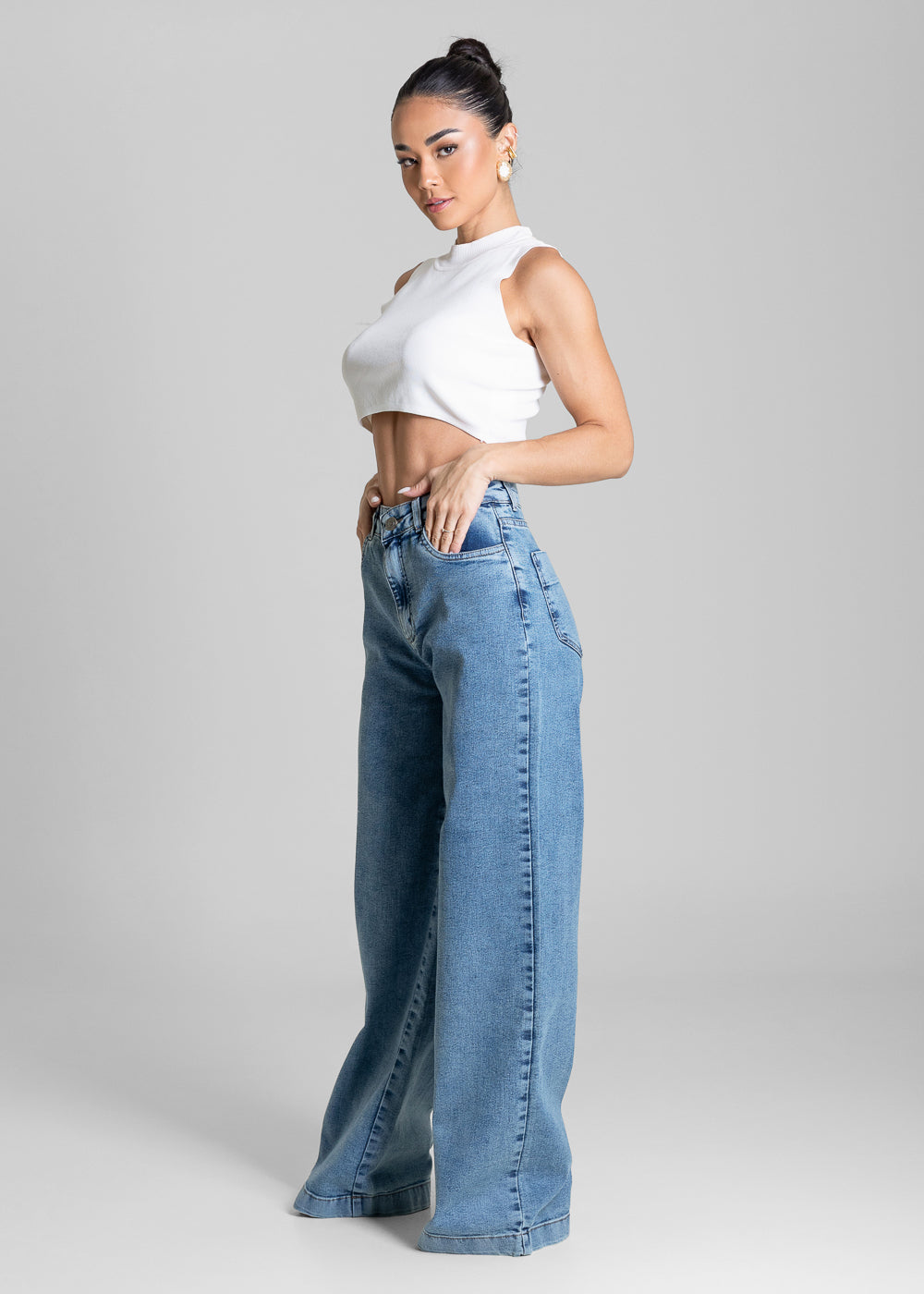 Calça Jeans Sawary Wide Leg - 284230 BLUE BLACK LEVE