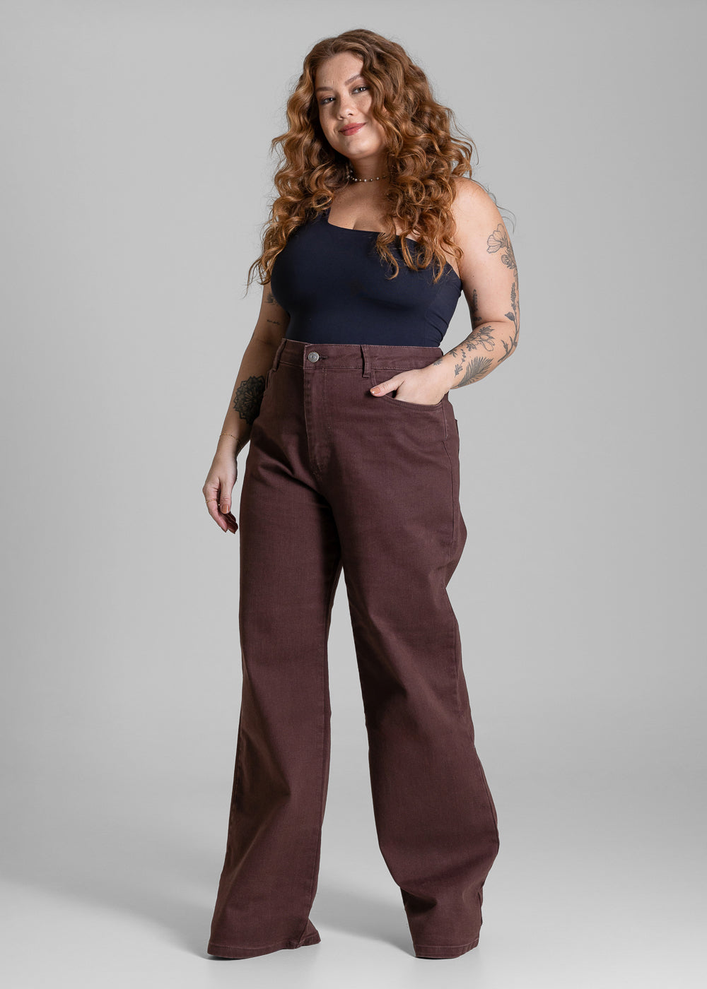 Calça Jeans  Sawary Plus Size Wide Leg - 284236 MARROM