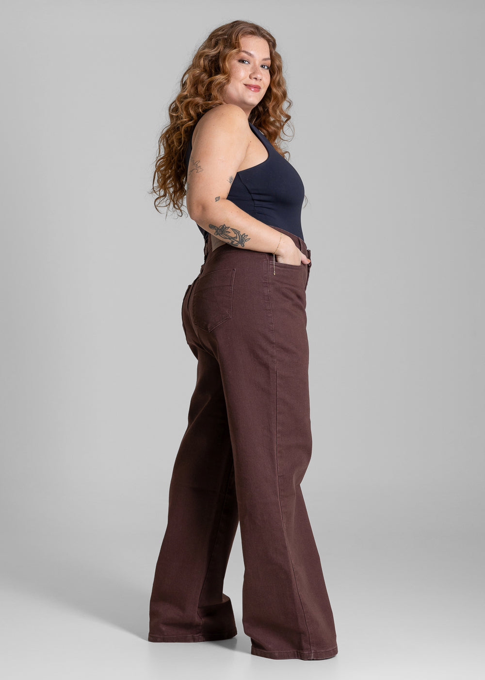 Calça Jeans  Sawary Plus Size Wide Leg - 284236 MARROM