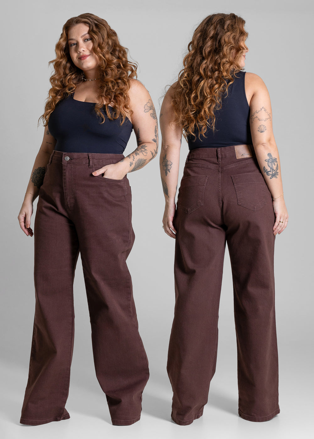 Calça Jeans  Sawary Plus Size Wide Leg - 284236 MARROM