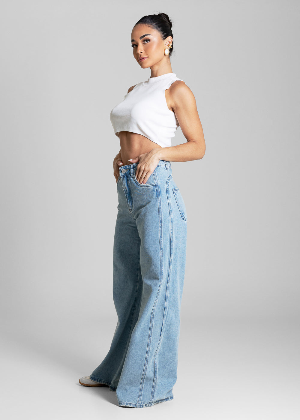 Calça Jeans Sawary Wide Leg Petit - 284258 AZUL