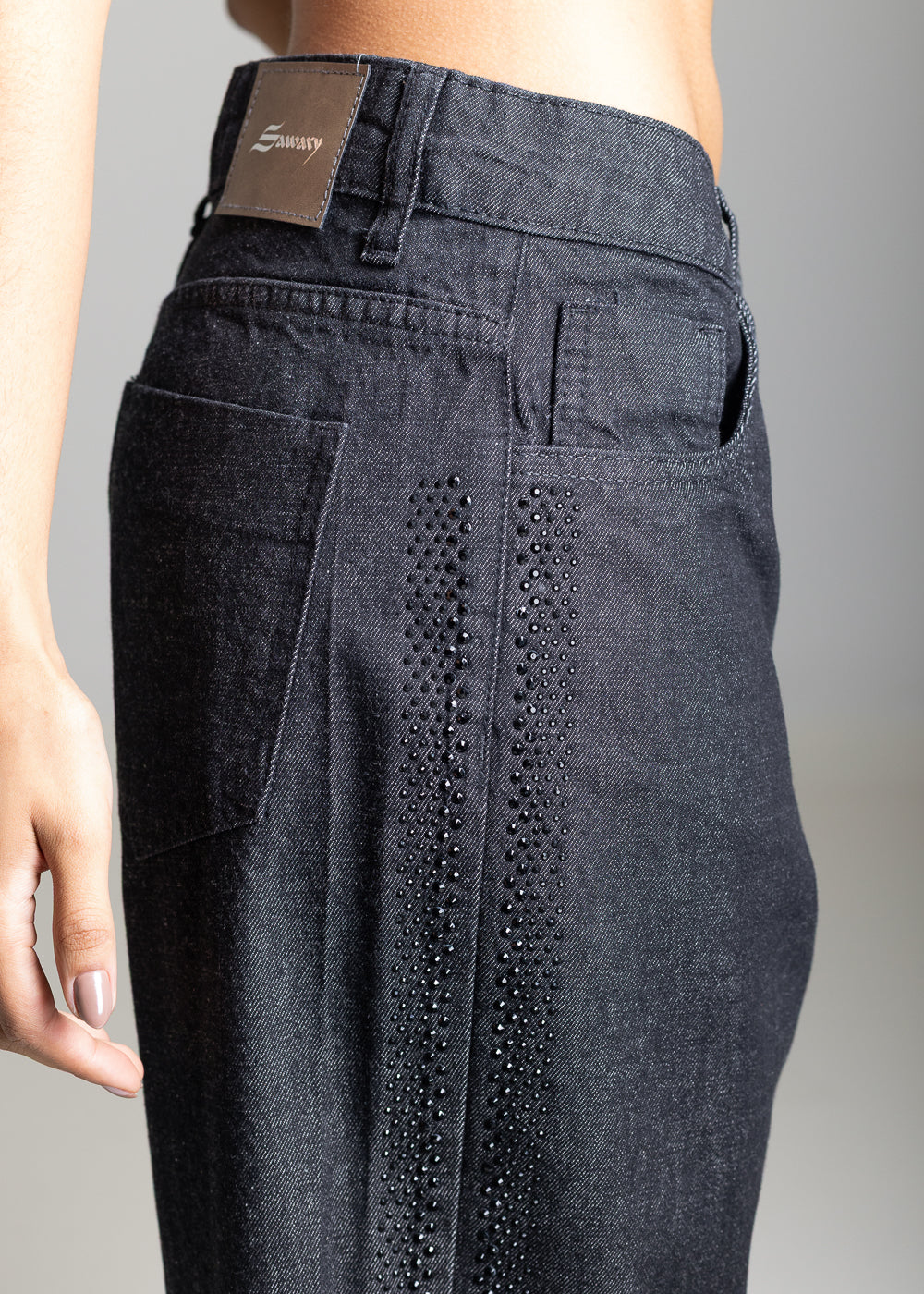Calça Jeans Sawary Wide Leg Petit Brilho - 284260 PRETO