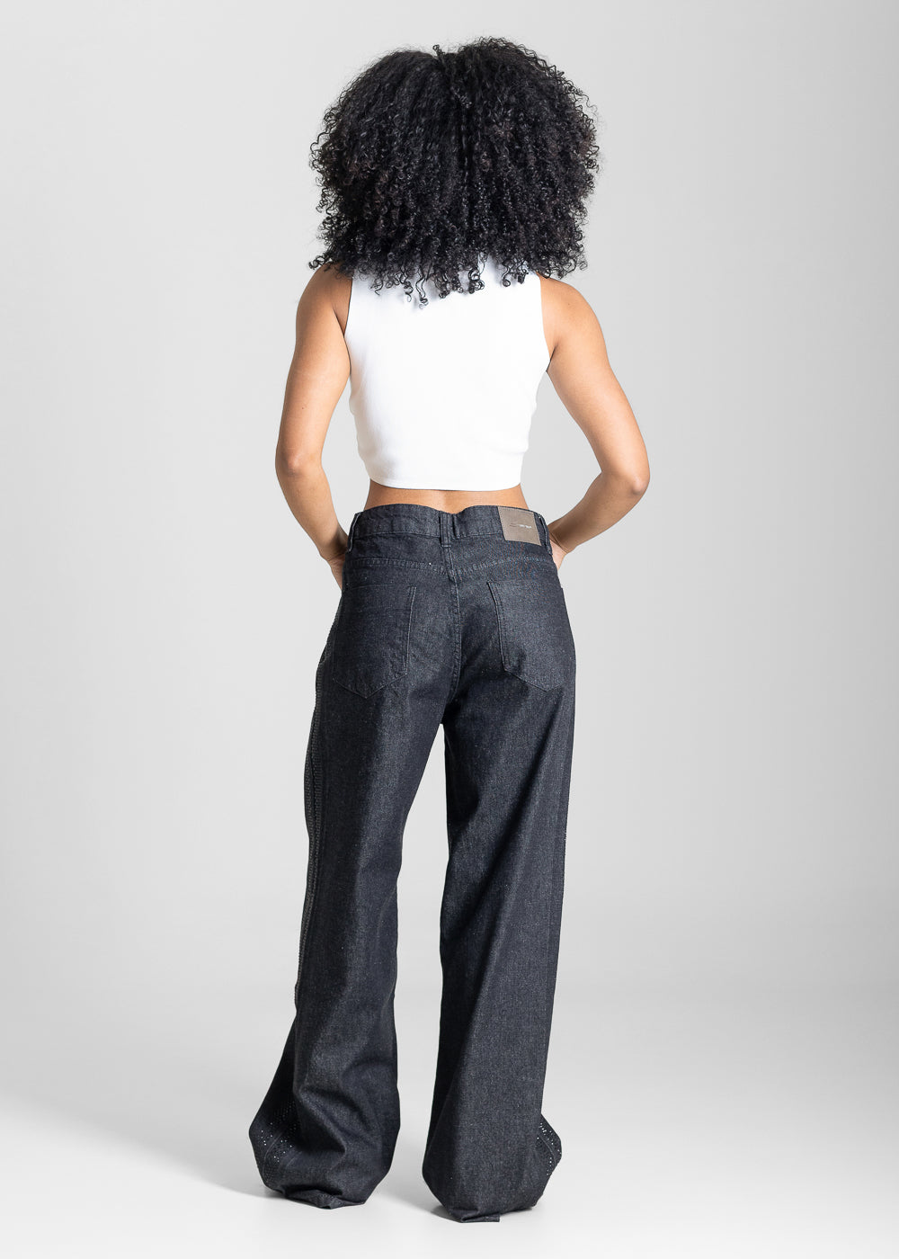 Calça Jeans Sawary Wide Leg Petit Brilho - 284260 PRETO