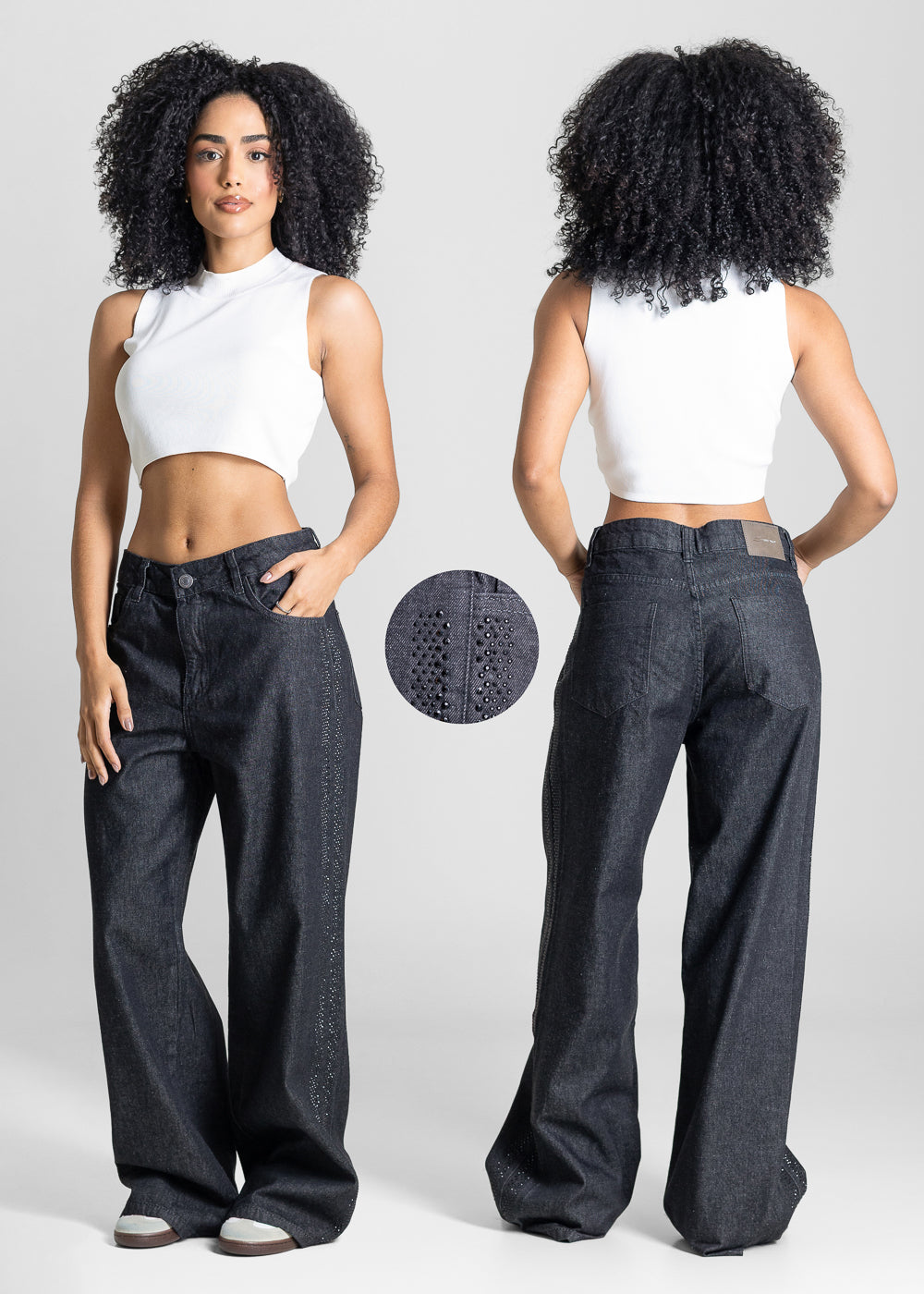 Calça Jeans Sawary Wide Leg Petit Brilho - 284260 PRETO