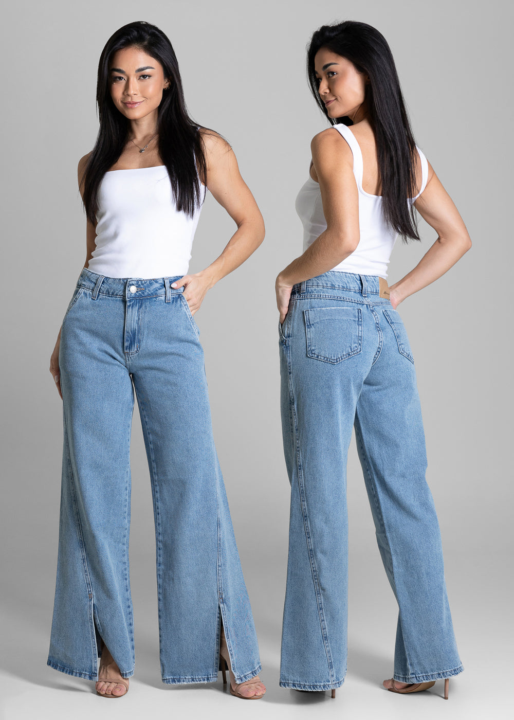 Calça Jeans Sawary Wide Leg Fenda Frontal - 284316 AZUL