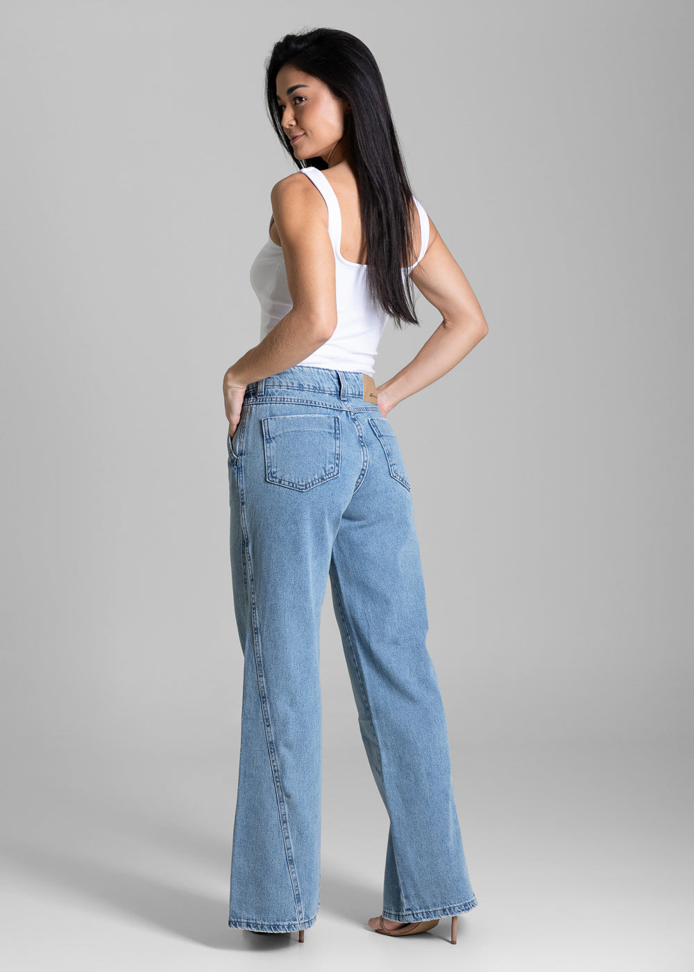Calça Jeans Sawary Wide Leg Fenda Frontal - 284316 AZUL