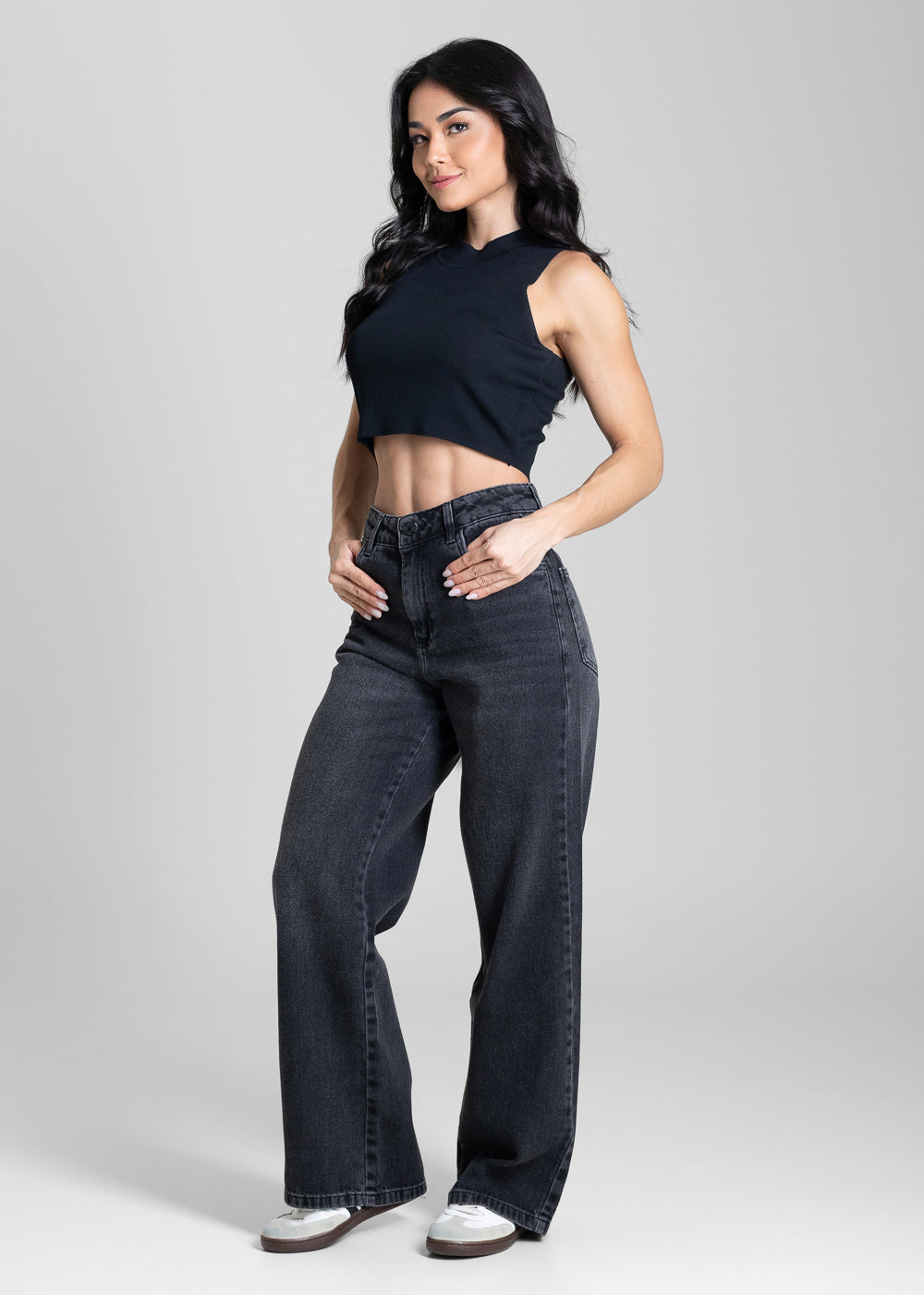 Calça Jeans Sawary Wide Leg Petit - 284320 PRETO