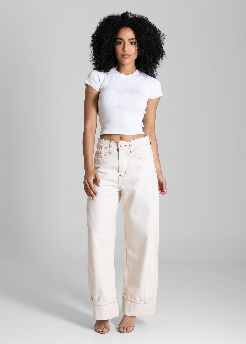 Calça Sarja Sawary Balloon Barra Dobrada - 284355 OFF WHITE