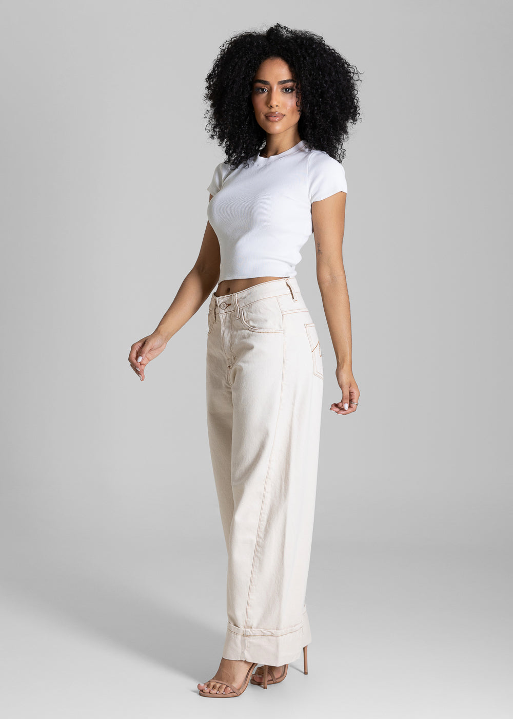 Calça Sarja Sawary Balloon Barra Dobrada - 284355 OFF WHITE